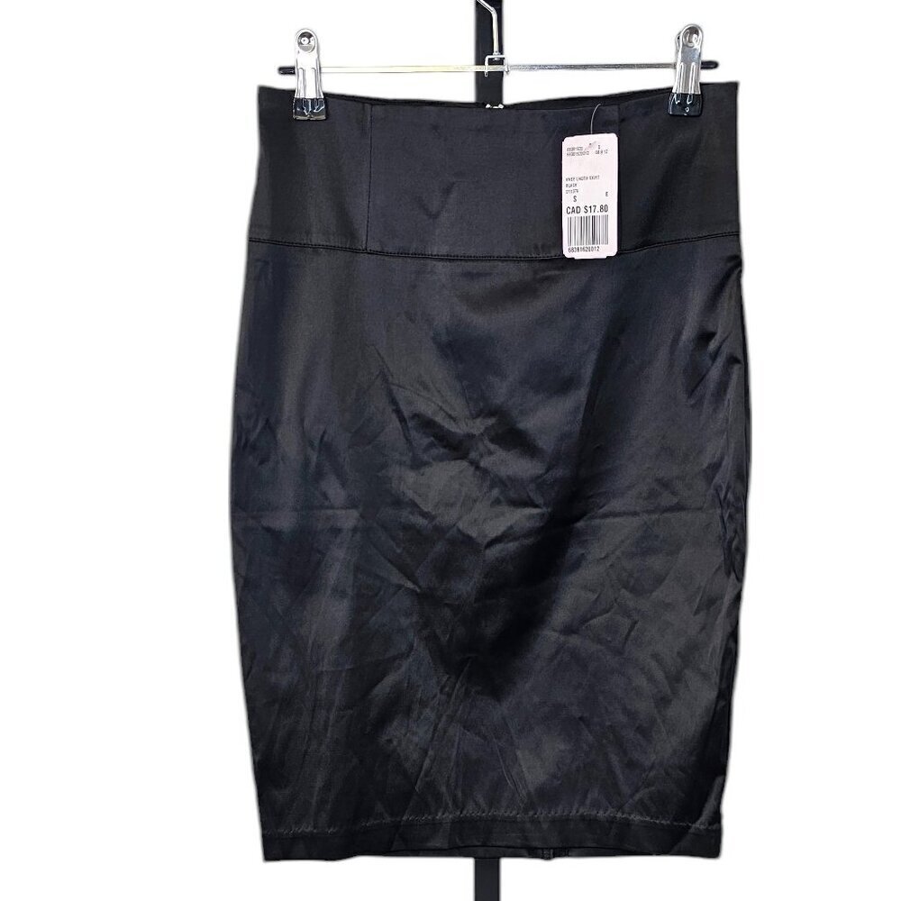 Forever 21 Womens Satin Black Pencil Skirt, Zip Back, Size Small, NWT